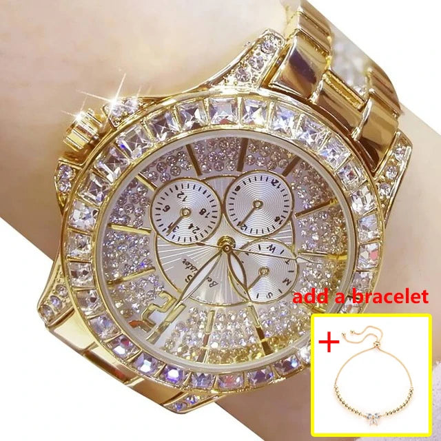 Women's Diamond Crystal Quartz Watch – Luxury Bracelet Timepiece