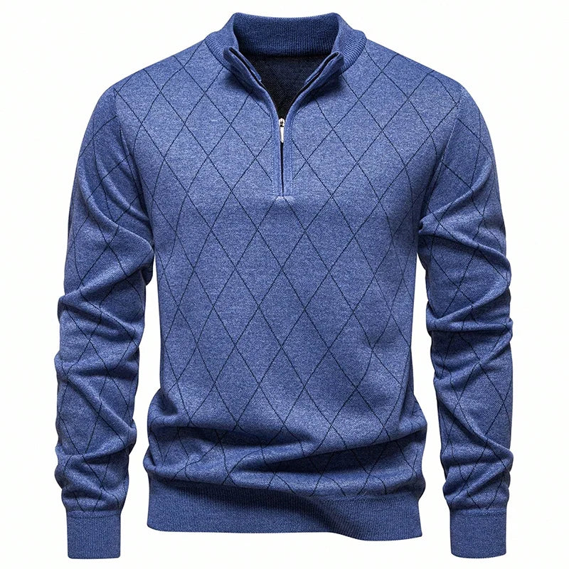 Men's Half-Zip Argyle Knit Pullover – Casual Golf Sweater