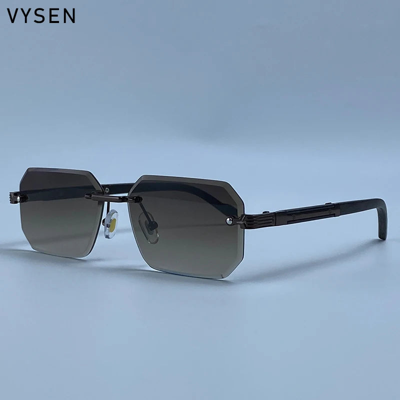 Men's Vintage Rimless Sunglasses – UV400 Polygon Punk Shades