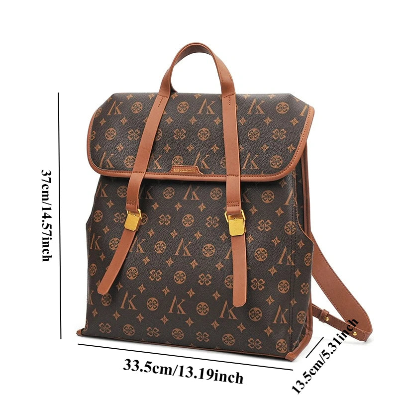 Floral Print PU Leather Backpack – Retro Casual Women’s Bag