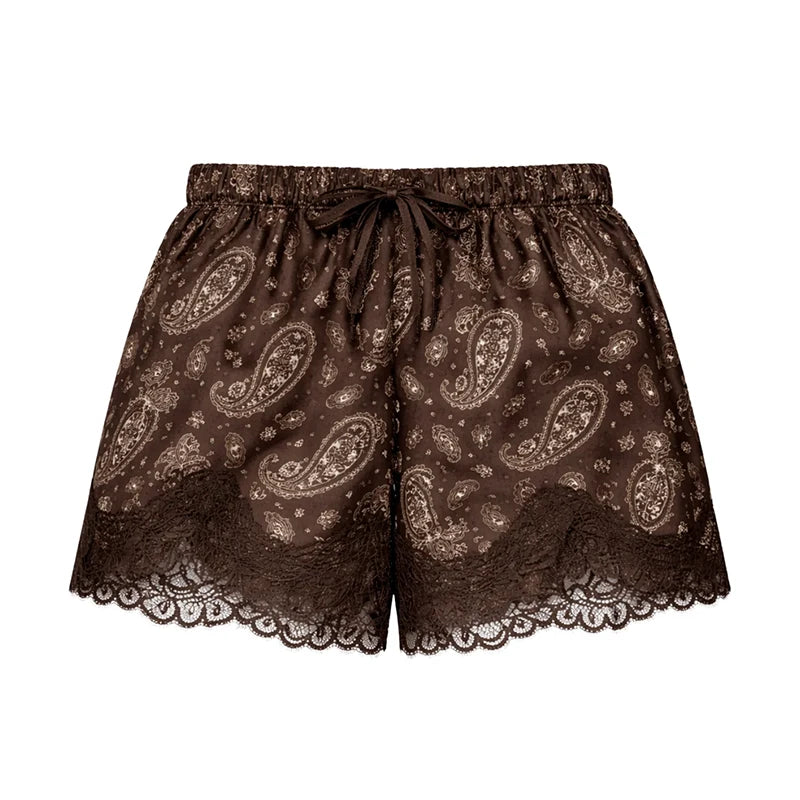 Lace Print Halter Backless Two-Piece Shorts Set – Summer Beach Suit