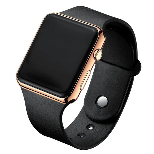 Smartwatch with Black screen and rose gold frame on a White background