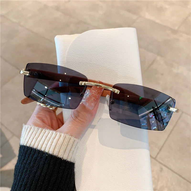 KAMMPT Rimless Sunglasses – UV400 Wooden Pattern Frame