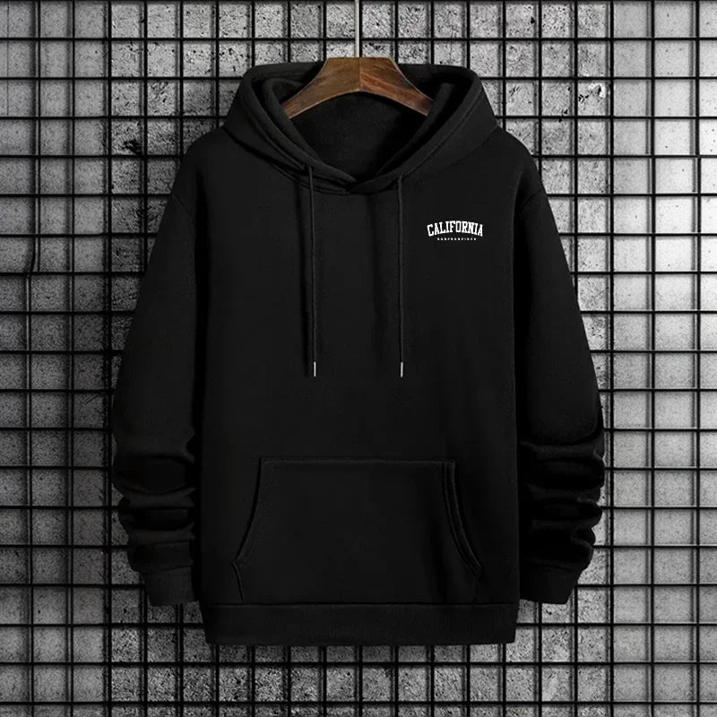 Black hoodie with 'California' text on a grid background