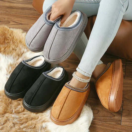 Black & Brown & Gray Women's Fluffy Fur Slide Slippers – Platform Winter Footwear | Atlantis