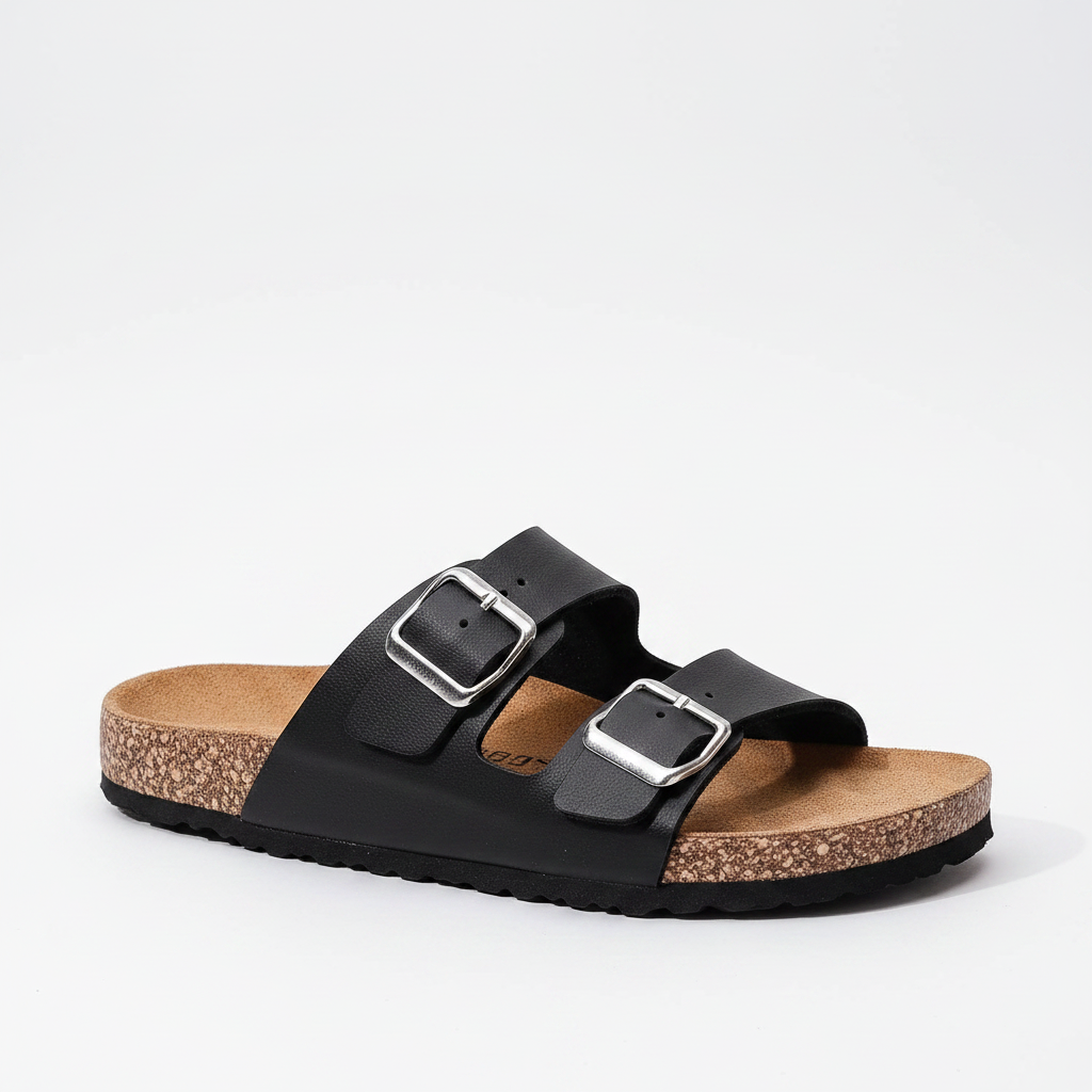 Black Double-Strap Cork Sandal