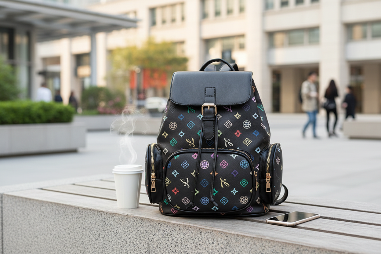 Black floral backpack - everyday lifestyle