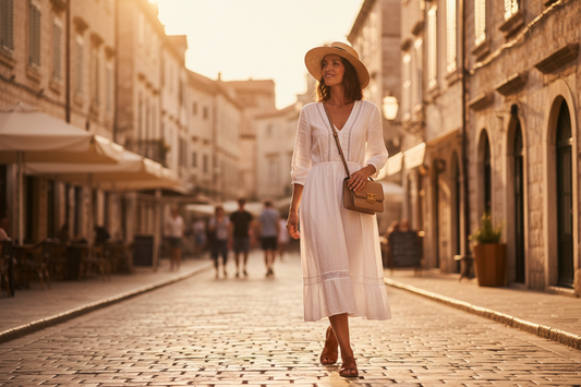 Stylish woman traveling with crossbody bag — Atlantis