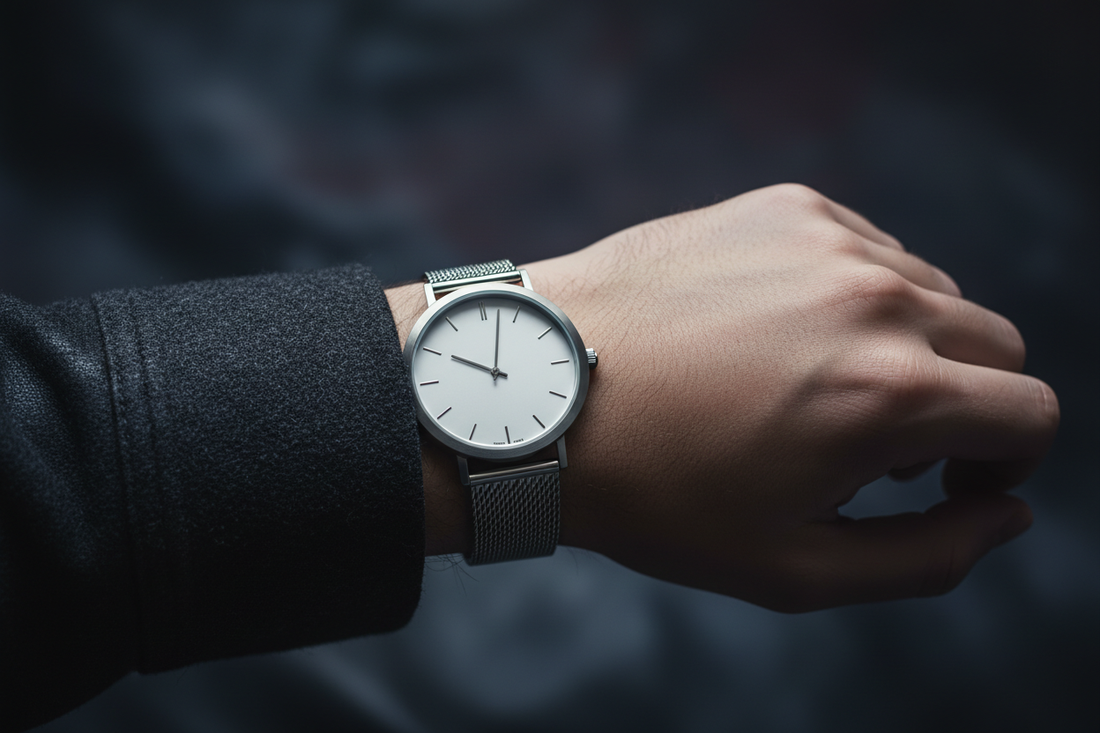 Close-up of a wrist wearing a minimalist mesh band watch — watch band style guide from Atlantis