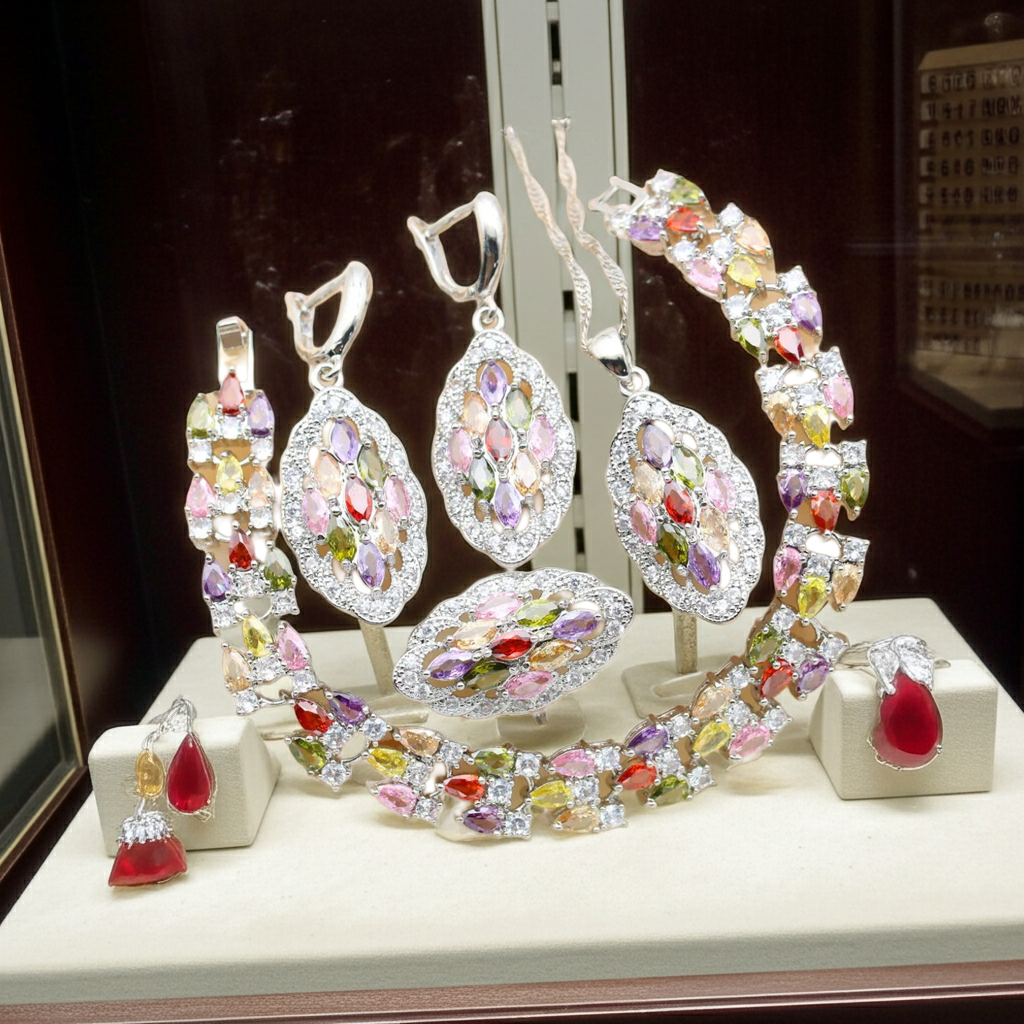 Women's Multicolor Zirconia Jewelry Set – Elegant Wedding Accessories