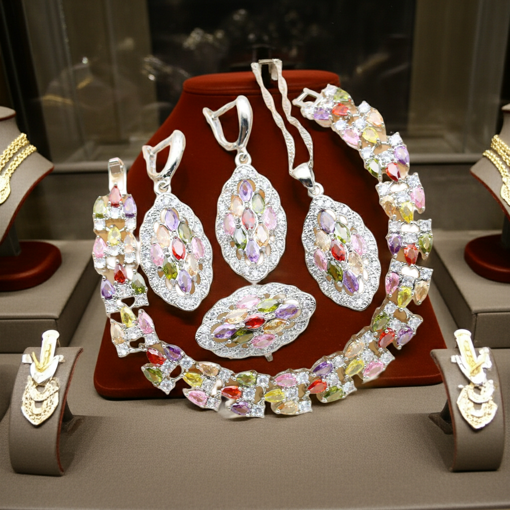 Women's Multicolor Zirconia Jewelry Set – Elegant Wedding Accessories
