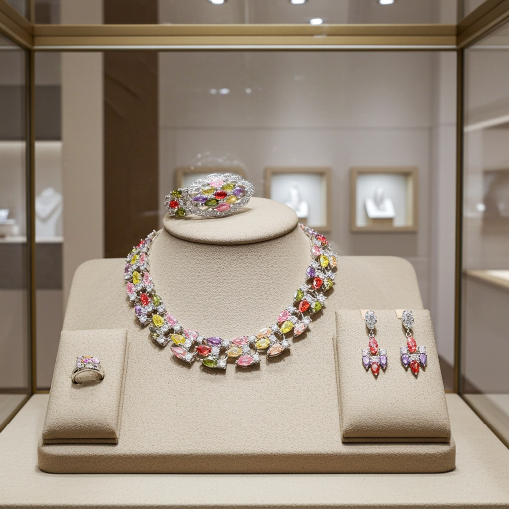 Women's Multicolor Zirconia Jewelry Set – Elegant Wedding Accessories