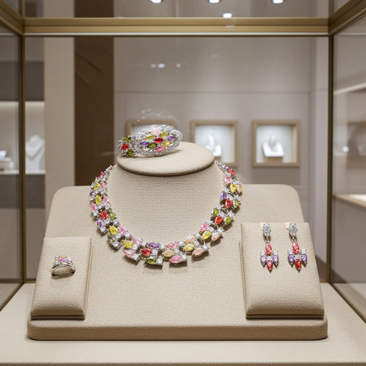 Women's Multicolor Zirconia Jewelry Set – Elegant Wedding Accessories
