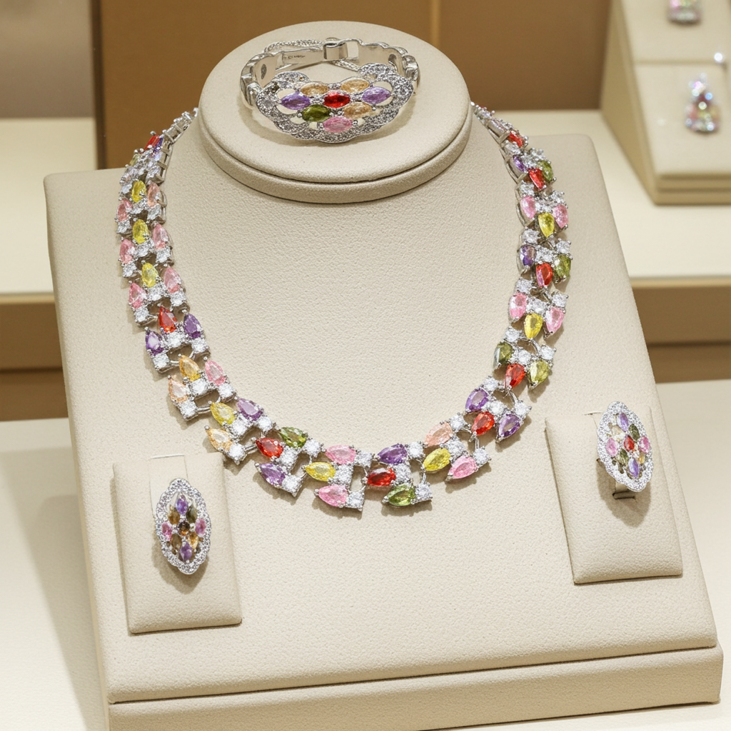 Women's Multicolor Zirconia Jewelry Set – Elegant Wedding Accessories