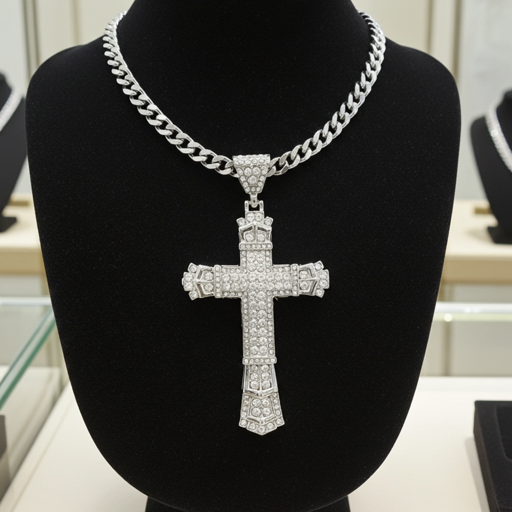 Rhinestone Cross Pendant Necklace – Unisex