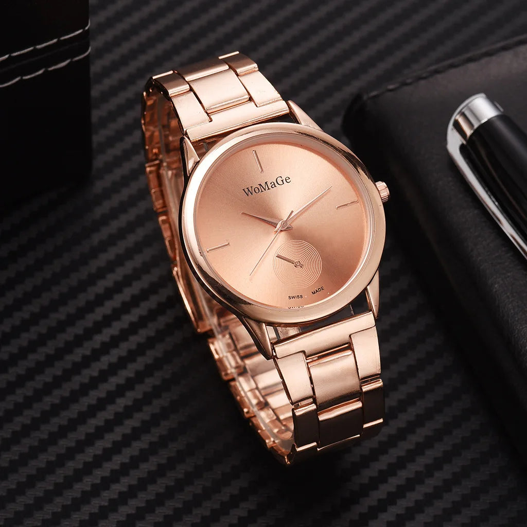Women's Minimalist Quartz Watch – Stainless Steel, Rose Gold & Silver