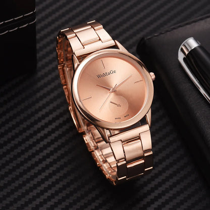Women's Minimalist Quartz Watch – Stainless Steel, Rose Gold & Silver