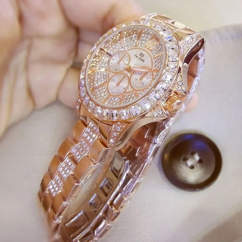 Women's Diamond Crystal Quartz Watch – Luxury Bracelet Timepiece