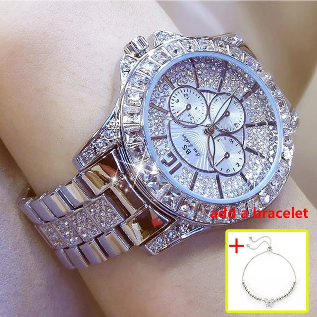 Women's Diamond Crystal Quartz Watch – Luxury Bracelet Timepiece