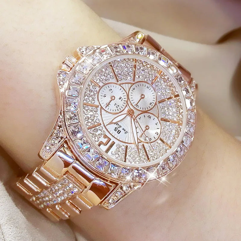 Women's Diamond Crystal Quartz Watch – Luxury Bracelet Timepiece