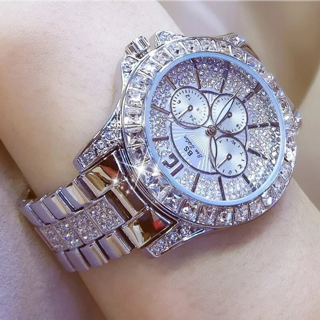 Women's Diamond Crystal Quartz Watch – Luxury Bracelet Timepiece