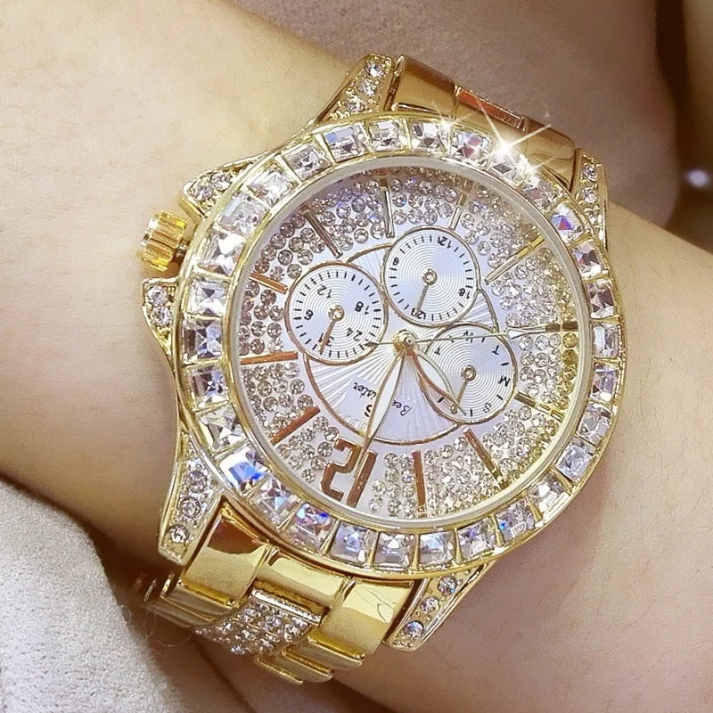 Women's Diamond Crystal Quartz Watch – Luxury Bracelet Timepiece
