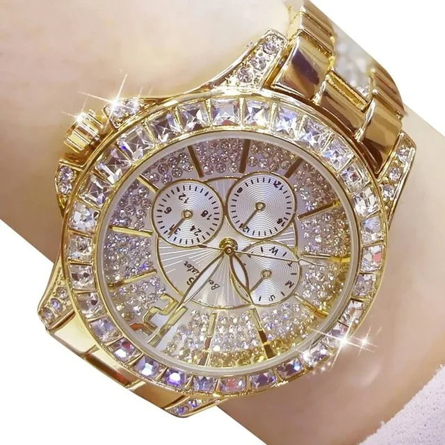 Women's Diamond Crystal Quartz Watch – Luxury Bracelet Timepiece