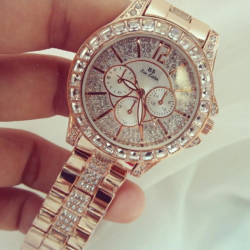 Women's Diamond Crystal Quartz Watch – Luxury Bracelet Timepiece