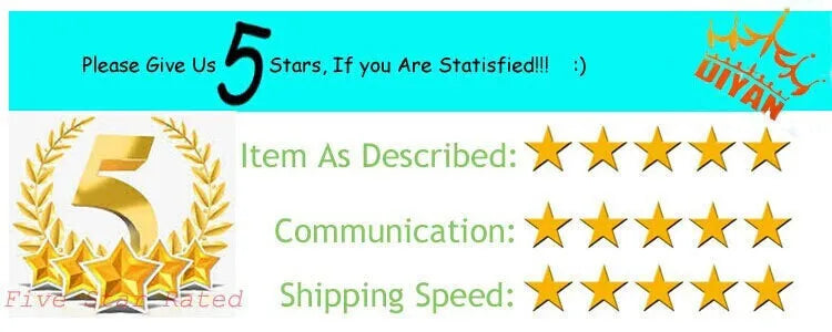 Five-star rating system with text asking for a review and a brand logo.