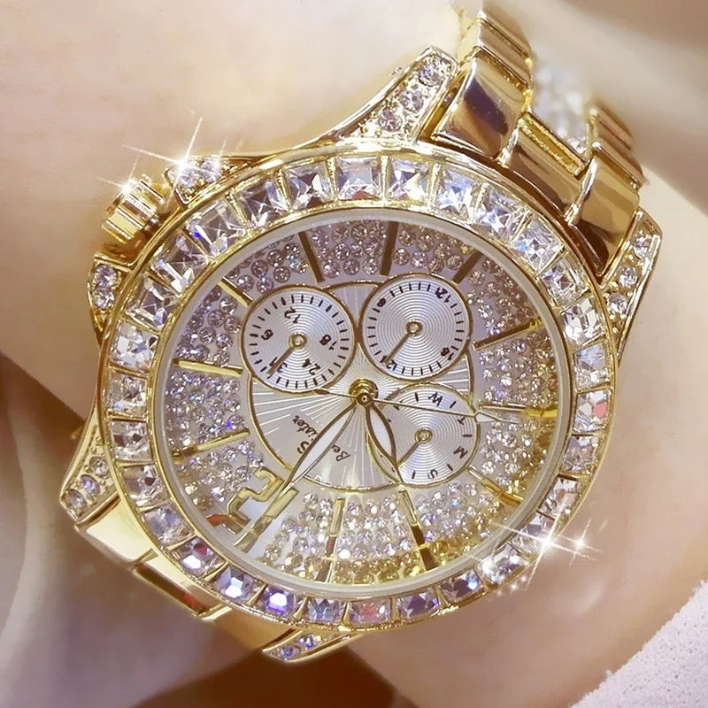 Women's Diamond Crystal Quartz Watch – Luxury Bracelet Timepiece