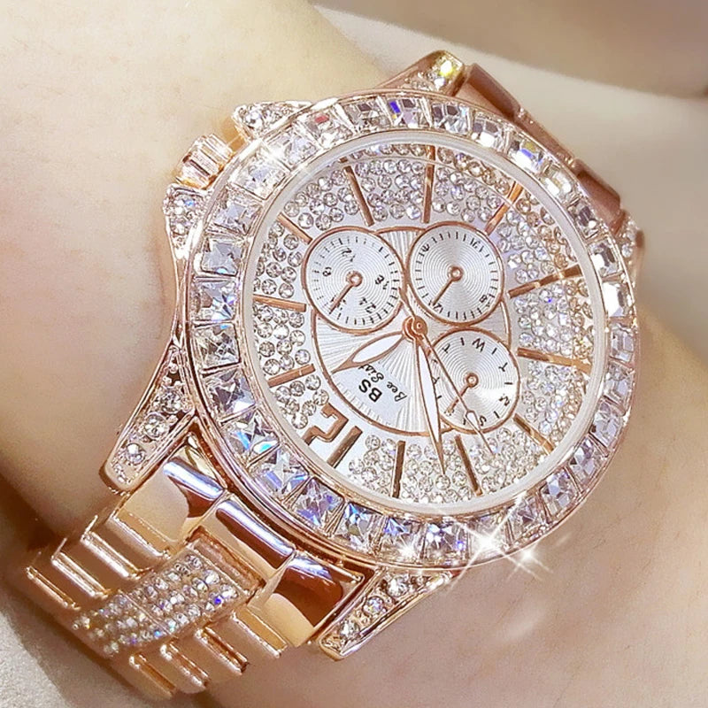 Women's Diamond Crystal Quartz Watch – Luxury Bracelet Timepiece