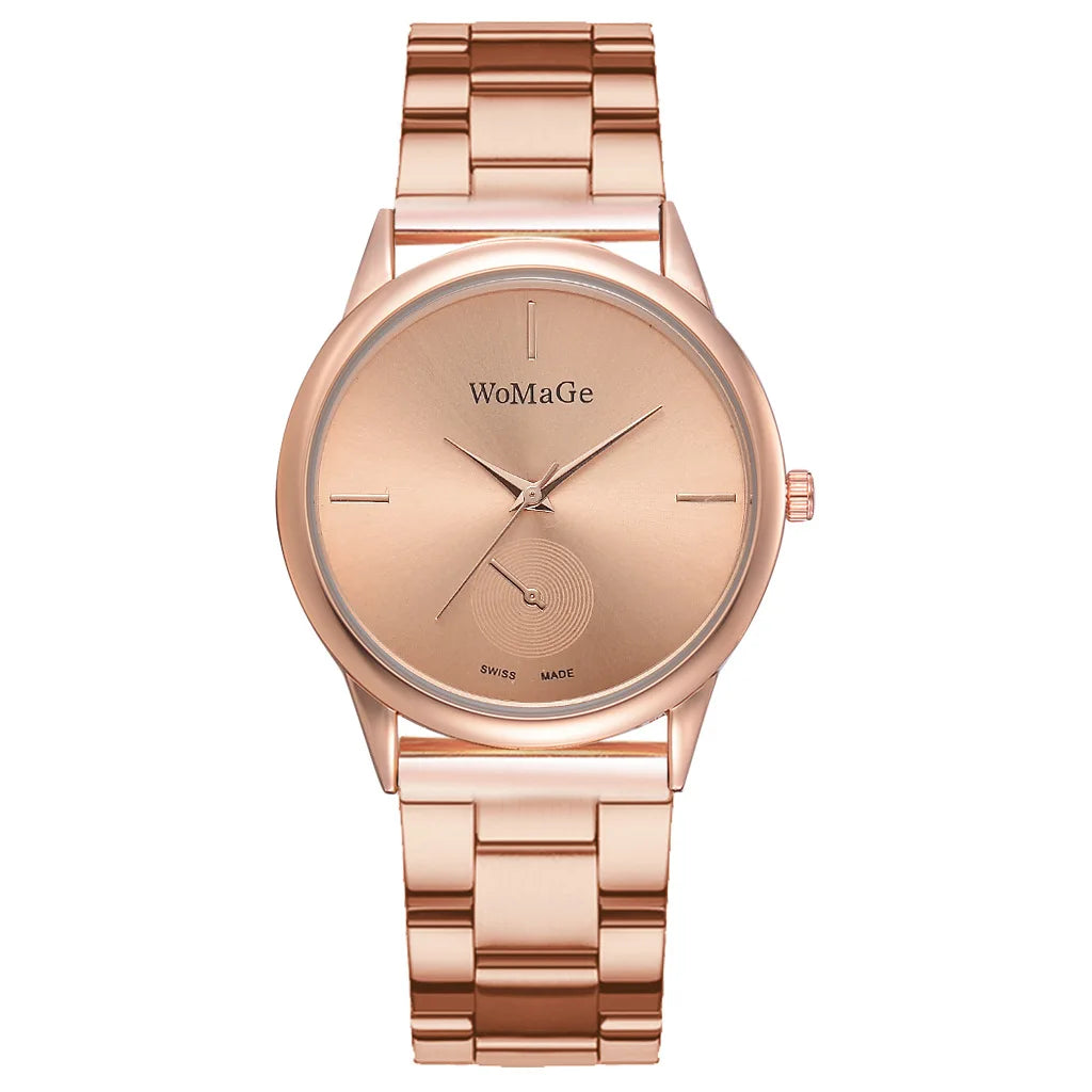 Women's Minimalist Quartz Watch – Stainless Steel, Rose Gold & Silver