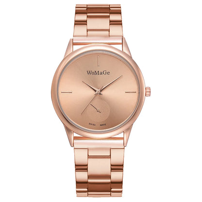 Women's Minimalist Quartz Watch – Stainless Steel, Rose Gold & Silver
