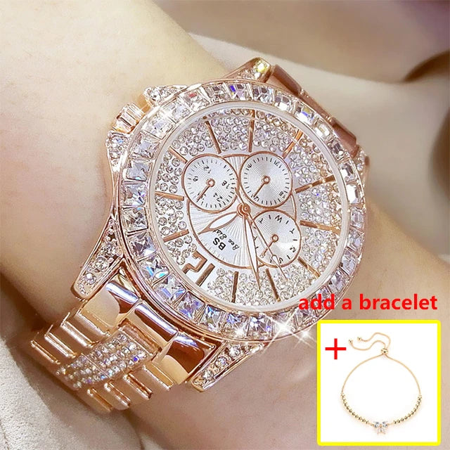 Women's Diamond Crystal Quartz Watch – Luxury Bracelet Timepiece