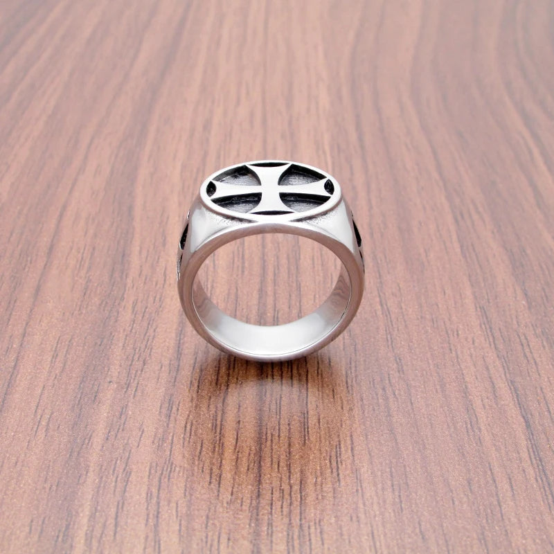 Vintage Knights Templar Double Cross Ring in Stainless Steel