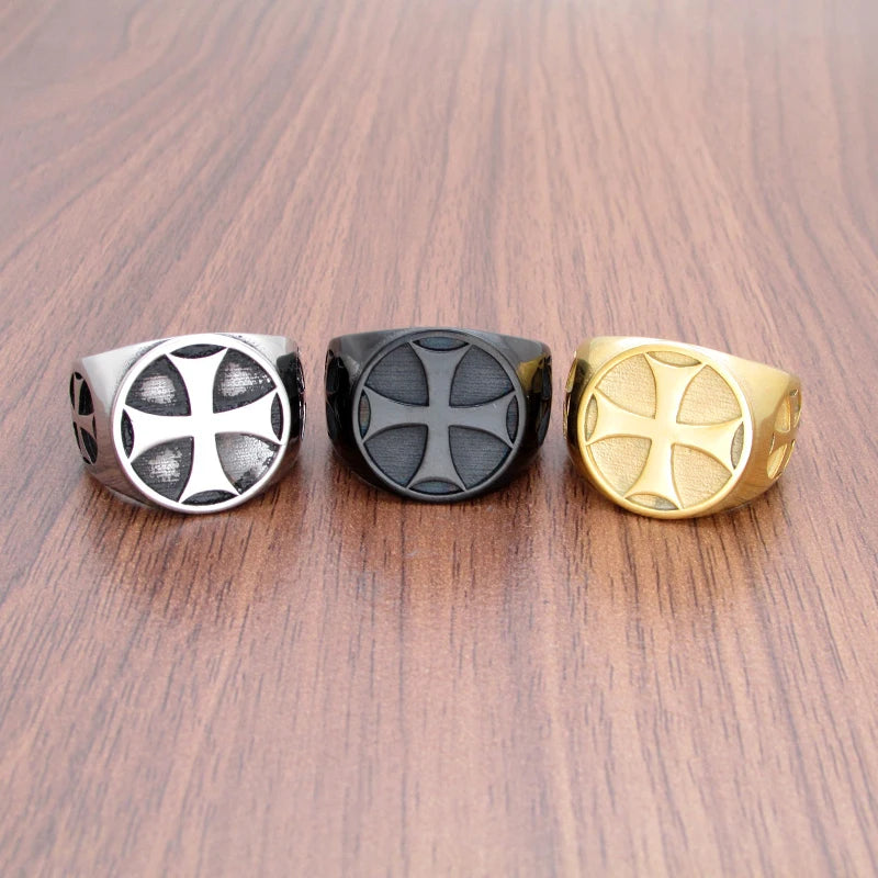 Vintage Knights Templar Double Cross Ring in Stainless Steel