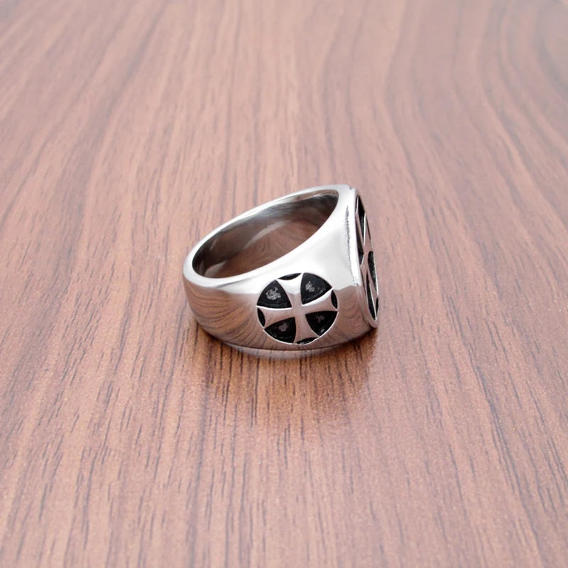 Vintage Knights Templar Double Cross Ring in Stainless Steel