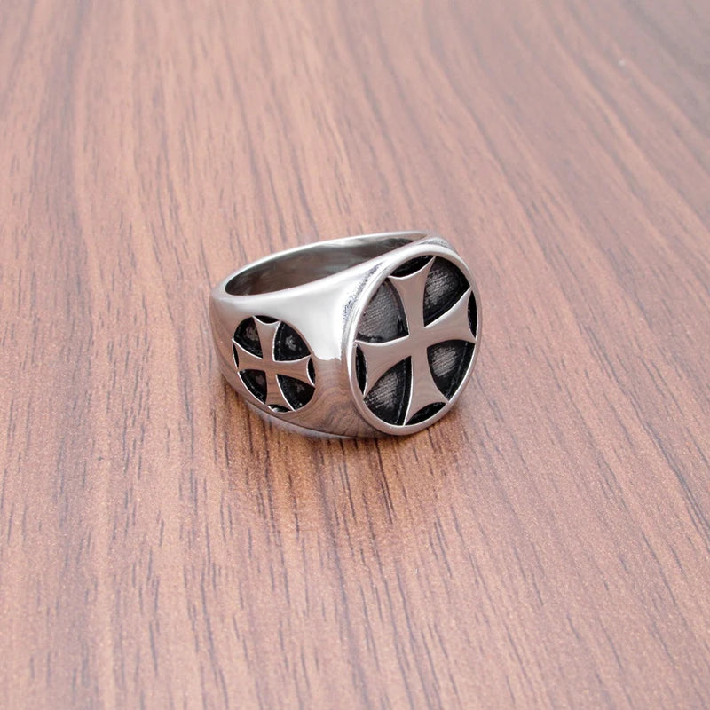 Vintage Knights Templar Double Cross Ring in Stainless Steel