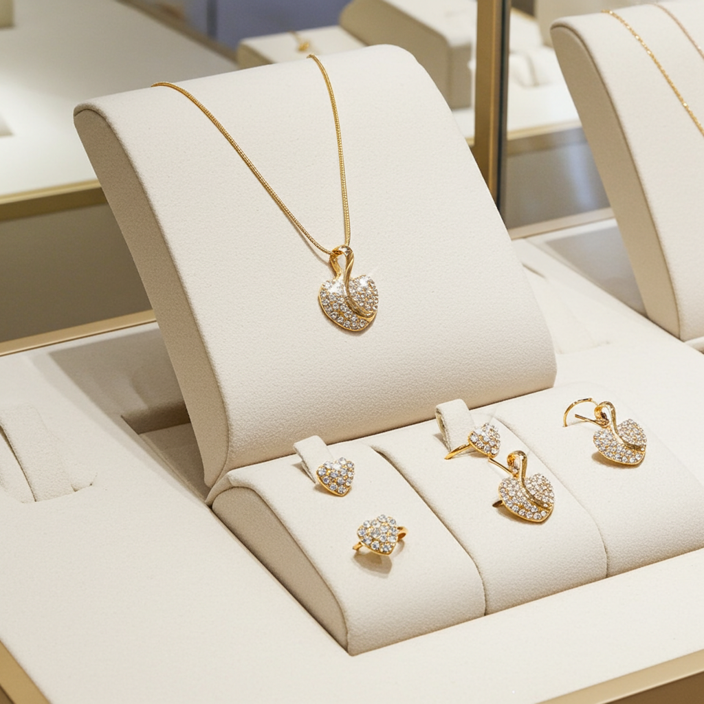 Women's Sparkling Quartz Watch & Jewelry Set – Ring, Necklace & Earrings