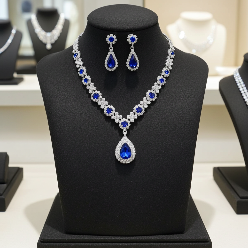 Women's 3-Piece Crystal Droplet Necklace & Earrings Set – Elegant Wedding Jewelry