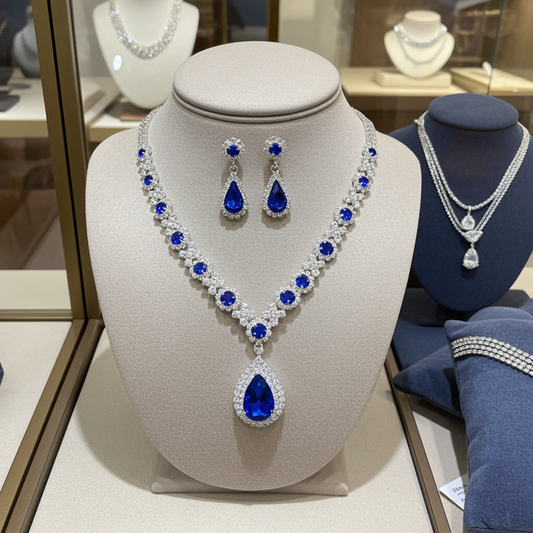 Women's 3-Piece Crystal Droplet Necklace & Earrings Set – Elegant Wedding Jewelry