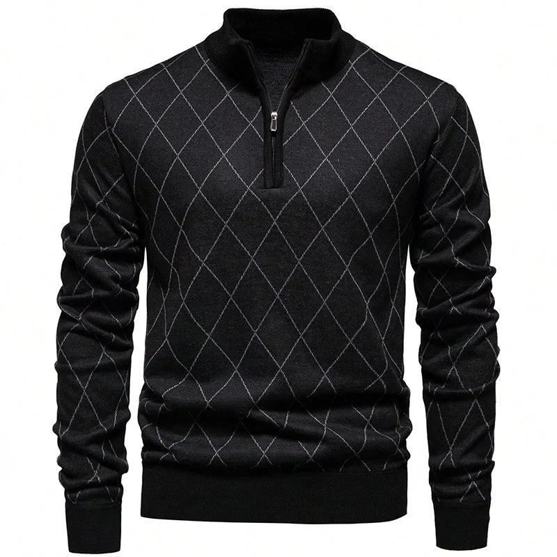 Men's Half-Zip Argyle Knit Pullover – Casual Golf Sweater