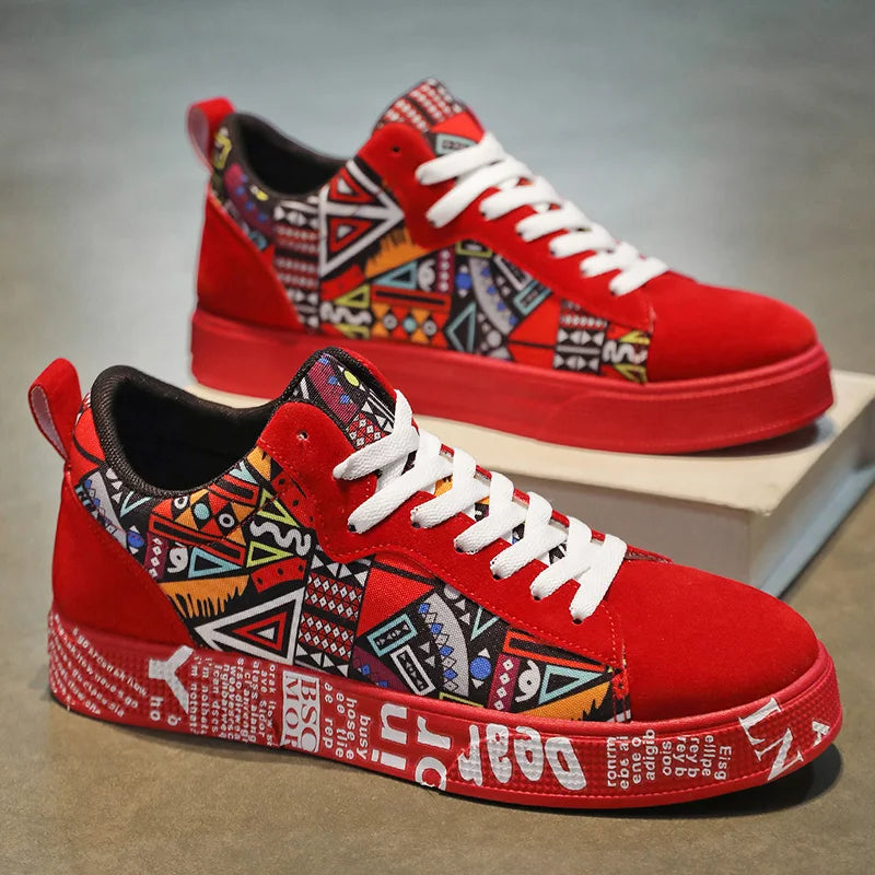 Men's Graphic Print Casual Sneakers – Breathable Skateboard Shoes