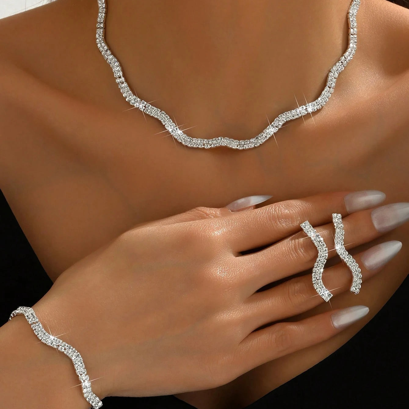 Luxury Rhinestone Bridal Jewelry Set – Elegant Wedding Accessories for Women