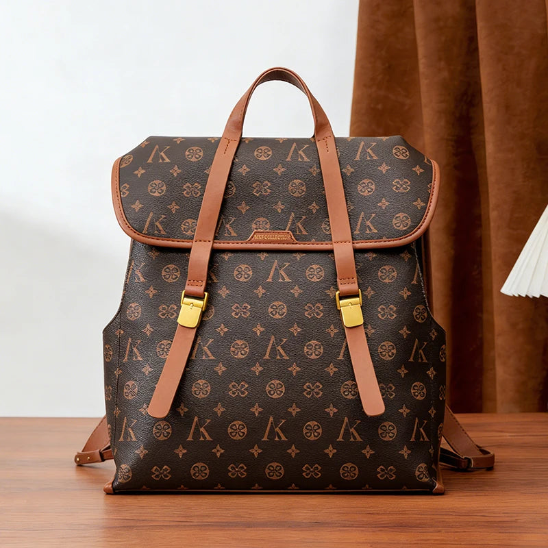 Floral Print PU Leather Backpack – Retro Casual Women’s Bag