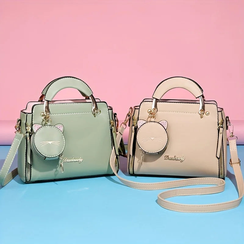 Women's Soft PU Leather Flap Messenger Bag – Casual Top Handle Handbag