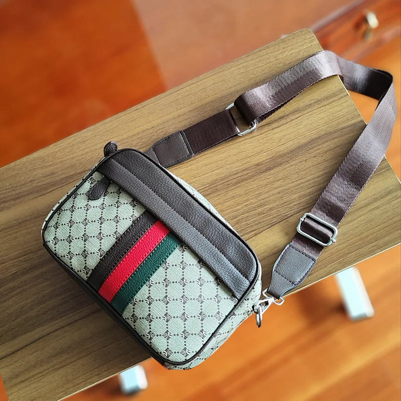 Men's Striped Crossbody Clutch Bag – Casual PU Leather Shoulder Bag
