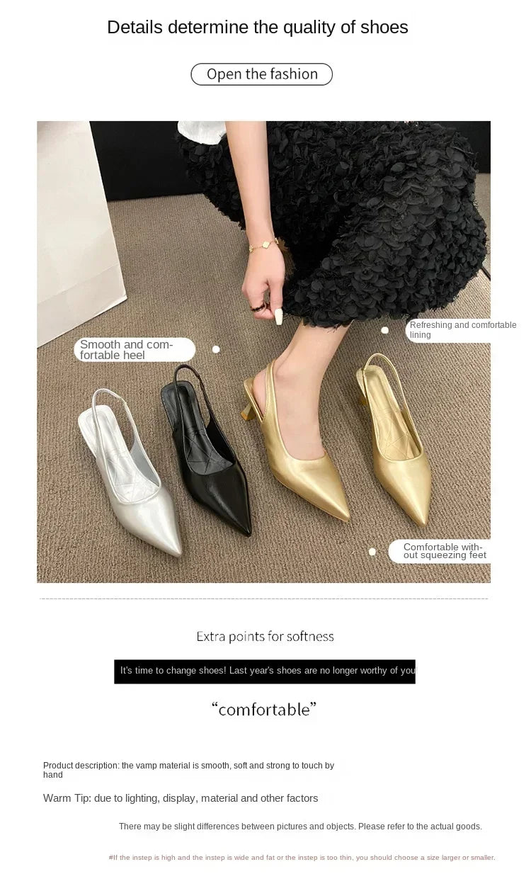 Three shoes (White, Black, gold) on a textuRed surface with text about shoe details.