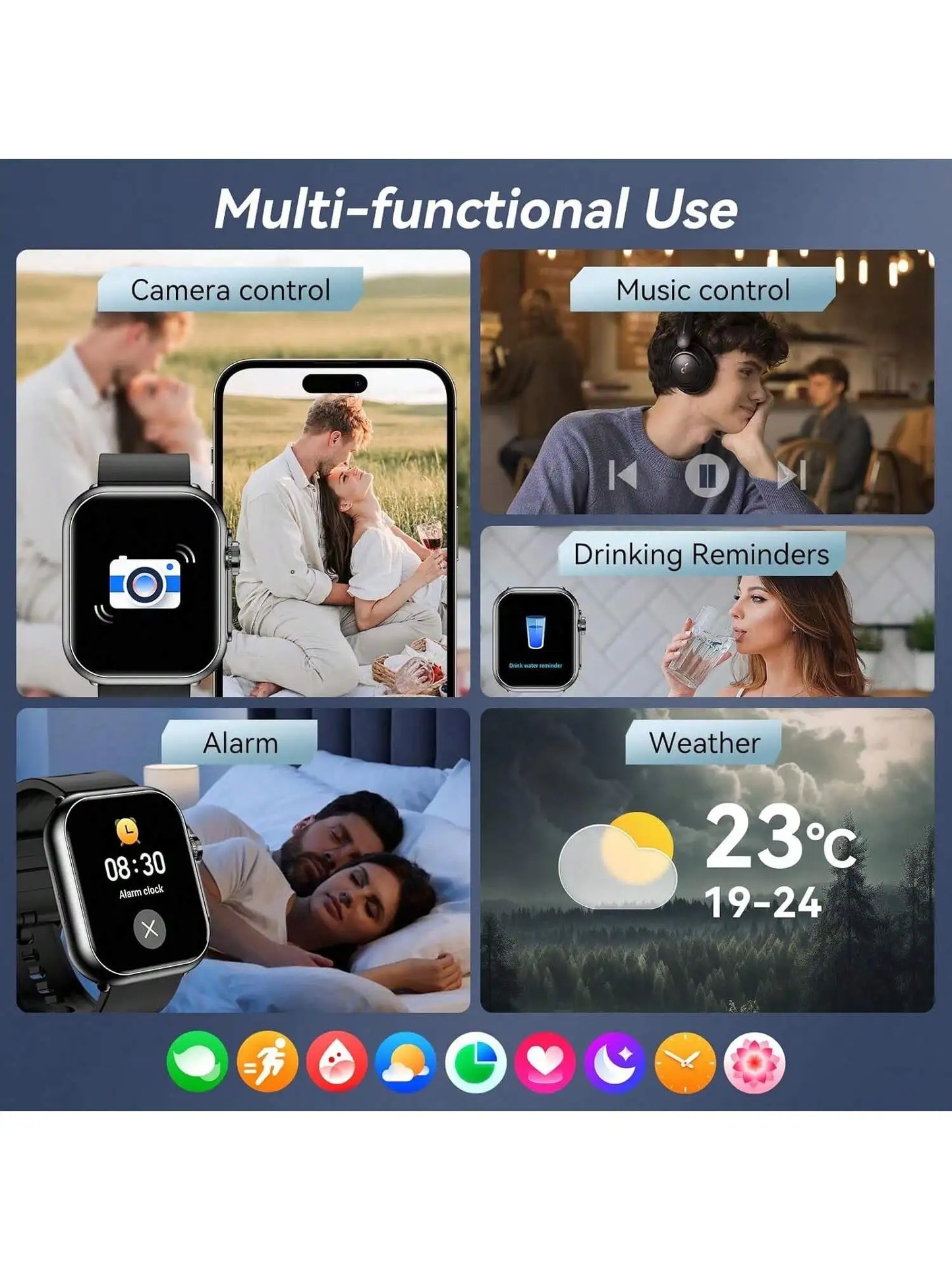 Smart Watch for Men & Women — 2.07" HD, 7 Bands, Bluetooth Calling