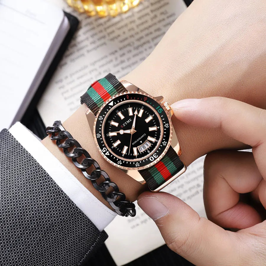 Nylon Strap Calendar Quartz Watch – Minimalist Unisex Business Watch
